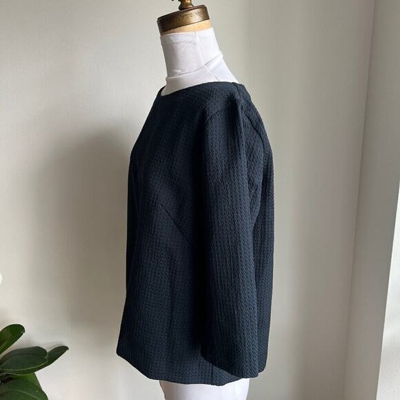 CLUB MONACO NAVY TEXTURED 3/4 SLEEVE SCOOP NECK BLOUSE LARGE - Picture 4 of 7